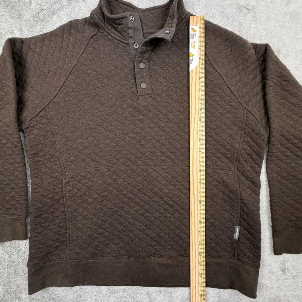 Eddie Bauer Mens Quilted Snap Pullover Brown Diamond Stitch Fleece L Funnel Neck